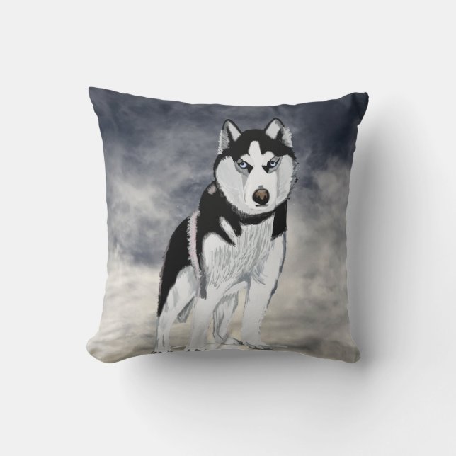 Cojín Decorativo Perro negro y blanco Husky (Anverso)