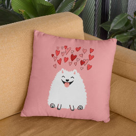 Cojín Decorativo Perro panomerano blanco feliz con corazón rosado