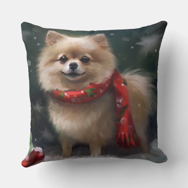 Cojín Decorativo Perro panomerano en Navidades de nieve (Reverso )