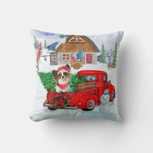 Cojín Decorativo Perro Papillon en camión de entrega de Navidad nie