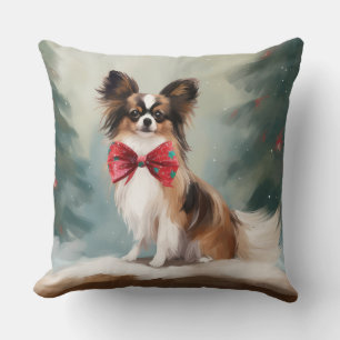 Cojín Decorativo Perro Papillon en Navidad con Nieve 