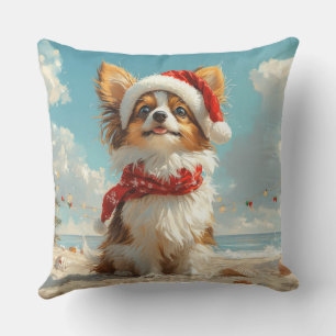 Cojín Decorativo Perro Papillon Navidad Vintage Playa