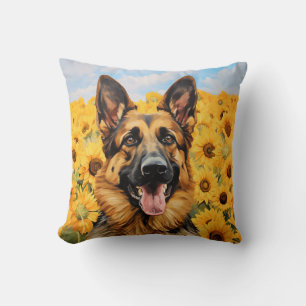 Cojín Decorativo Perro pastor alemán en girasoles