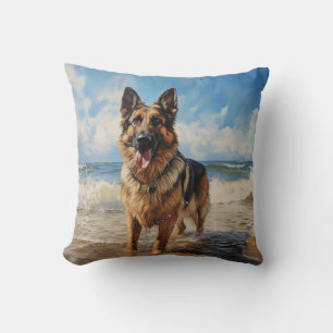 Cojín Decorativo Perro pastor alemán en la playa