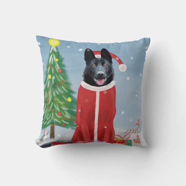 Cojín Decorativo Perro pastor alemán negro en regalos de Navidades  (Anverso)