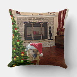 Cojín Decorativo Perro pastor de Santa Alemania por árbol de Navida