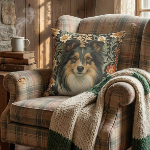 Cojín Decorativo Perro pastor de Shetland Tricolor Sheltie Floral V