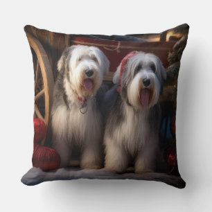 Cojín Decorativo Perro pastor inglés antiguo Sleigh nevado decoraci