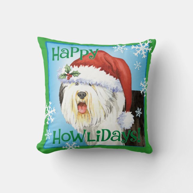 Cojín Decorativo Perro pastor inglés viejo feliz de Howlidays (Anverso)