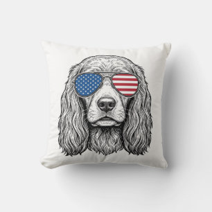 Cojín Decorativo Perro Patriótico con Gafas de Sol de Bandera Vinta
