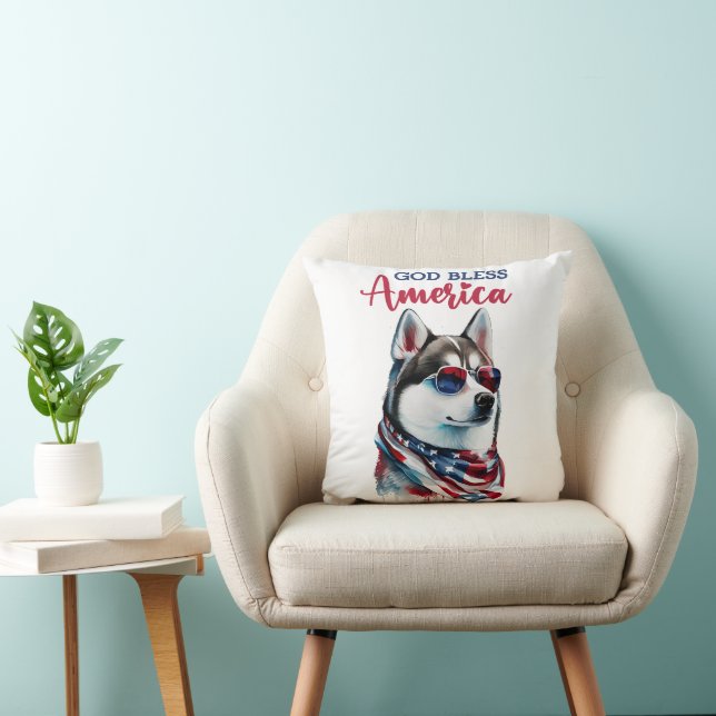 Cojín Decorativo Perro Patriótico-Husky (Silla)