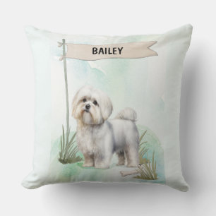Cojín Decorativo Perro personalizado de acuarela maltés