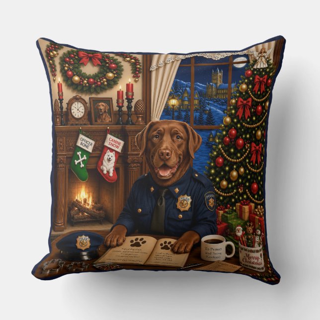 Cojín Decorativo Perro Policía Labrador  (Anverso)