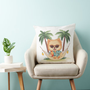 Cojín Decorativo Perro Pomeraniano En Una Camisa Hamaca Hawaiana
