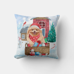 Cojín Decorativo Perro Pomerano en la casa de perros de Navidades d