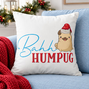 Cojín Decorativo Perro Pug Divertido Bah Humpug Regalo de Navidad