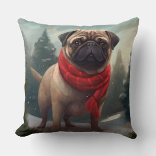 Cojín Decorativo Perro Pug en Navidad con Nieve