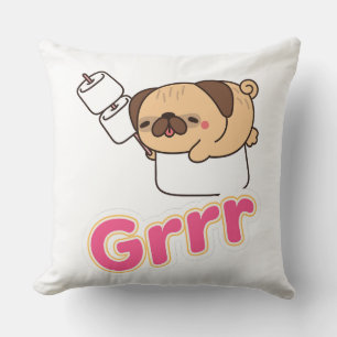 Cojín Decorativo Perro pug kawaii lindo con malvaviscos Grrr