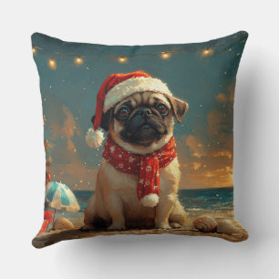 Cojín Decorativo Perro Pug Navidad Vintage Playa