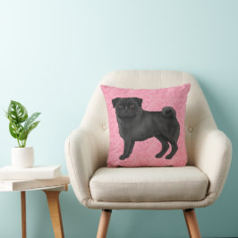 Cojín Decorativo Perro Pug Negro de Dibujos Animados Trapos Corazón