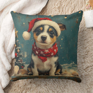 Cojín Decorativo Perro Rat Terrier Navidad Vintage Playa