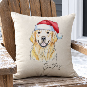 Cojín Decorativo Perro Retriever Dorado de Navidad Dibujado a Mano 
