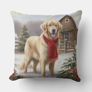 Cojín Decorativo Perro Retriever Dorado en Navidad con Nieve
