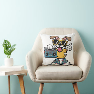Cojín Decorativo Perro Retro Hip Hop: Cool Cartoon Puppy