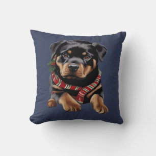 Cojín Decorativo Perro Rottweiler de Navidad con Bufanda