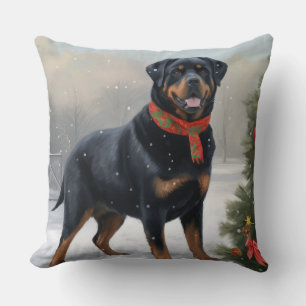 Cojín Decorativo Perro Rottweiler en Navidad con Nieve