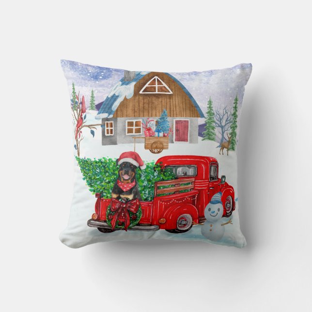 Cojín Decorativo Perro Rottweiler En Nieve De Camión De Entrega De  (Anverso)