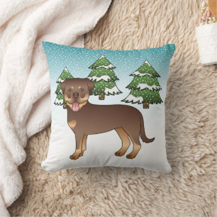 Cojín Decorativo Perro Rottweiler Rojo Y Canela En Un Bosque De Inv