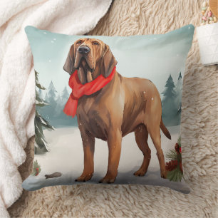 Cojín Decorativo Perro sabueso en la nieve Navidad