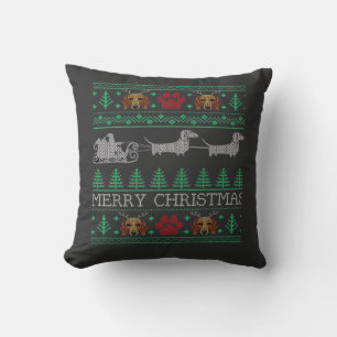 Cojín Decorativo Perro salchicha Dachshund feo de Navidad Camiseta 