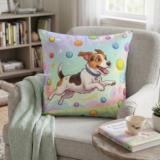 Cojín Decorativo Perro Saltarín Persiguiendo Bolas | Lindo Capricho (Subido por el creador)