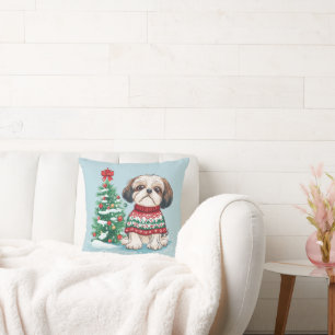 Cojín Decorativo Perro Santa Shih Tzu Navidad
