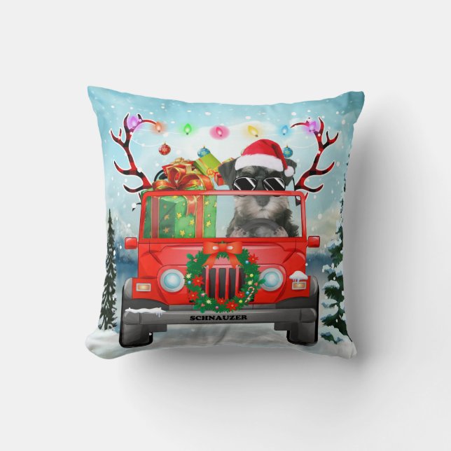 Cojín Decorativo Perro Schnauzer con regalos de Navidades (Anverso)