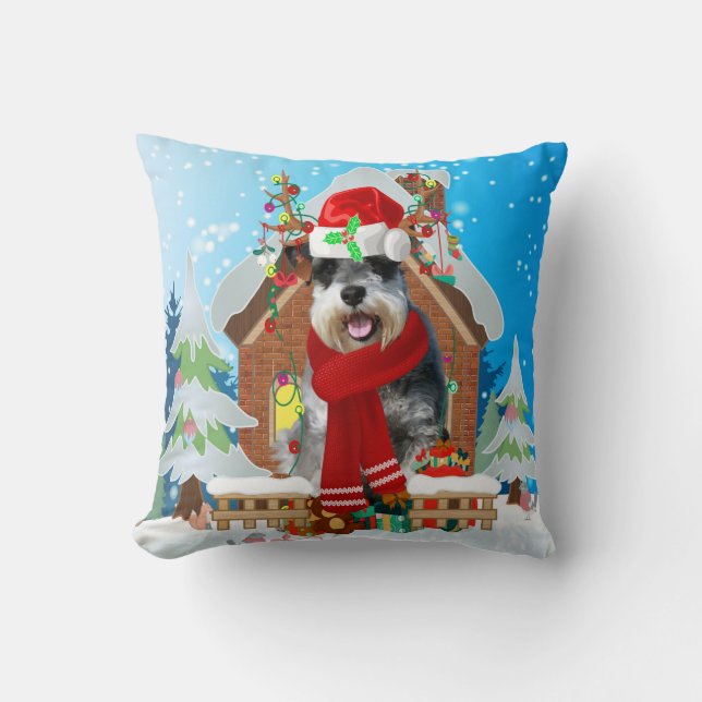 Cojín Decorativo Perro Schnauzer con regalos de Navidades (Anverso)