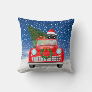 Cojín Decorativo Perro Schnauzer conduciendo un coche en Navidad co
