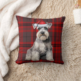 Cojín Decorativo Perro Schnauzer Cuadros Rojos Navideños Temporada