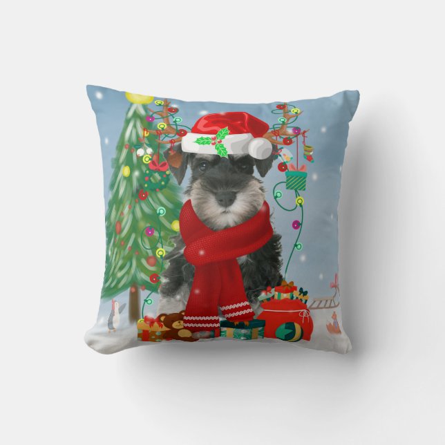 Cojín Decorativo Perro Schnauzer en Navidades de nieve (Anverso)