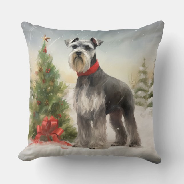 Cojín Decorativo Perro Schnauzer en Navidades de nieve (Anverso)
