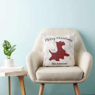 Cojín Decorativo Perro Scottie de Navidad de Cuadros Rojos