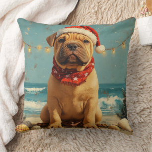 Cojín Decorativo Perro Shar Pei Navidad Vintage Playa
