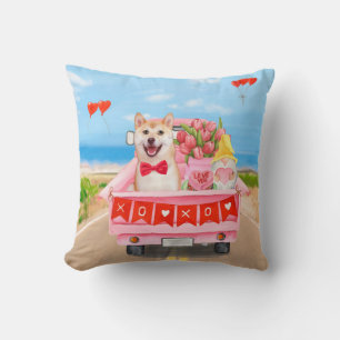 Cojín Decorativo Perro Shiba Inu Día de San Valentín Camión Corazon
