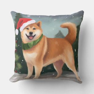 Cojín Decorativo Perro Shiba Inu en la Navidad de la Nieve