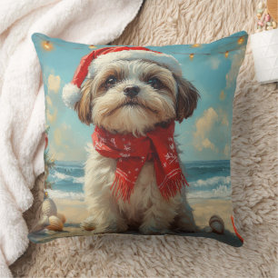 Cojín Decorativo Perro Shih Tzu Navidad Playa Vintage
