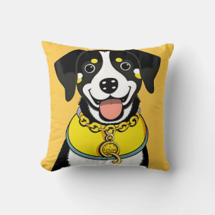 Cojín Decorativo Perro sonriente ilustrado con collar