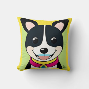Cojín Decorativo Perro sonriente ilustrado con collar