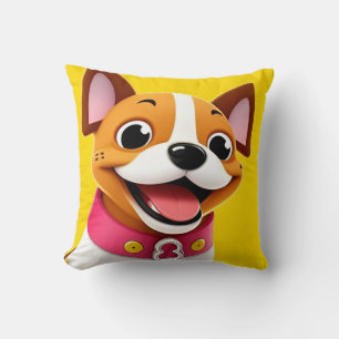 Cojín Decorativo Perro Sonriente Ilustrado Con Collar